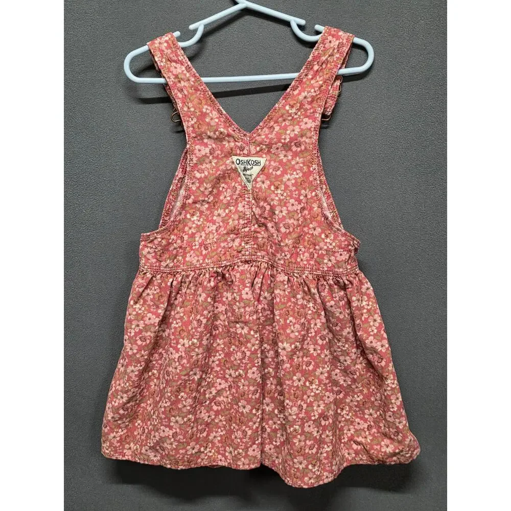 OshKosh Vestbak Girls Pink Floral Corduroy Overall Jumper Dress Size 4T